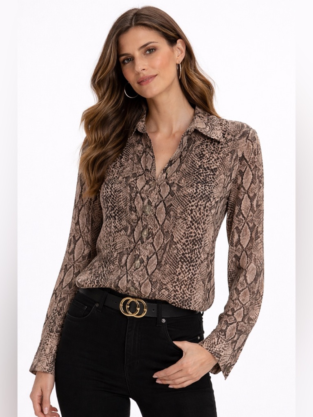 RAMY BROOK Brown Snake Print Long Sleeve Top - Medium